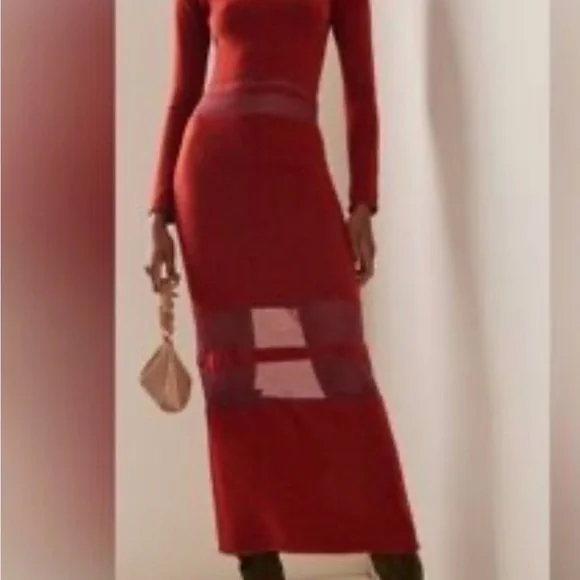 Cult Gaia Bank Knit sheer panel Long Sleeve Dress size S-M - Picture 2 of 3